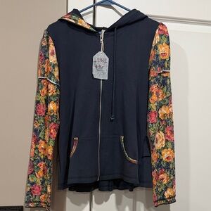 Hem & Thread Navy Floral Sleeve Hoodie